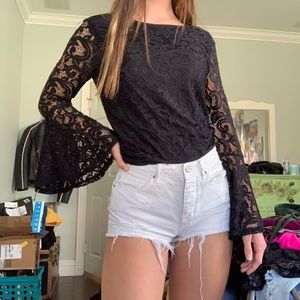 Black lace top with long wide sleeves
